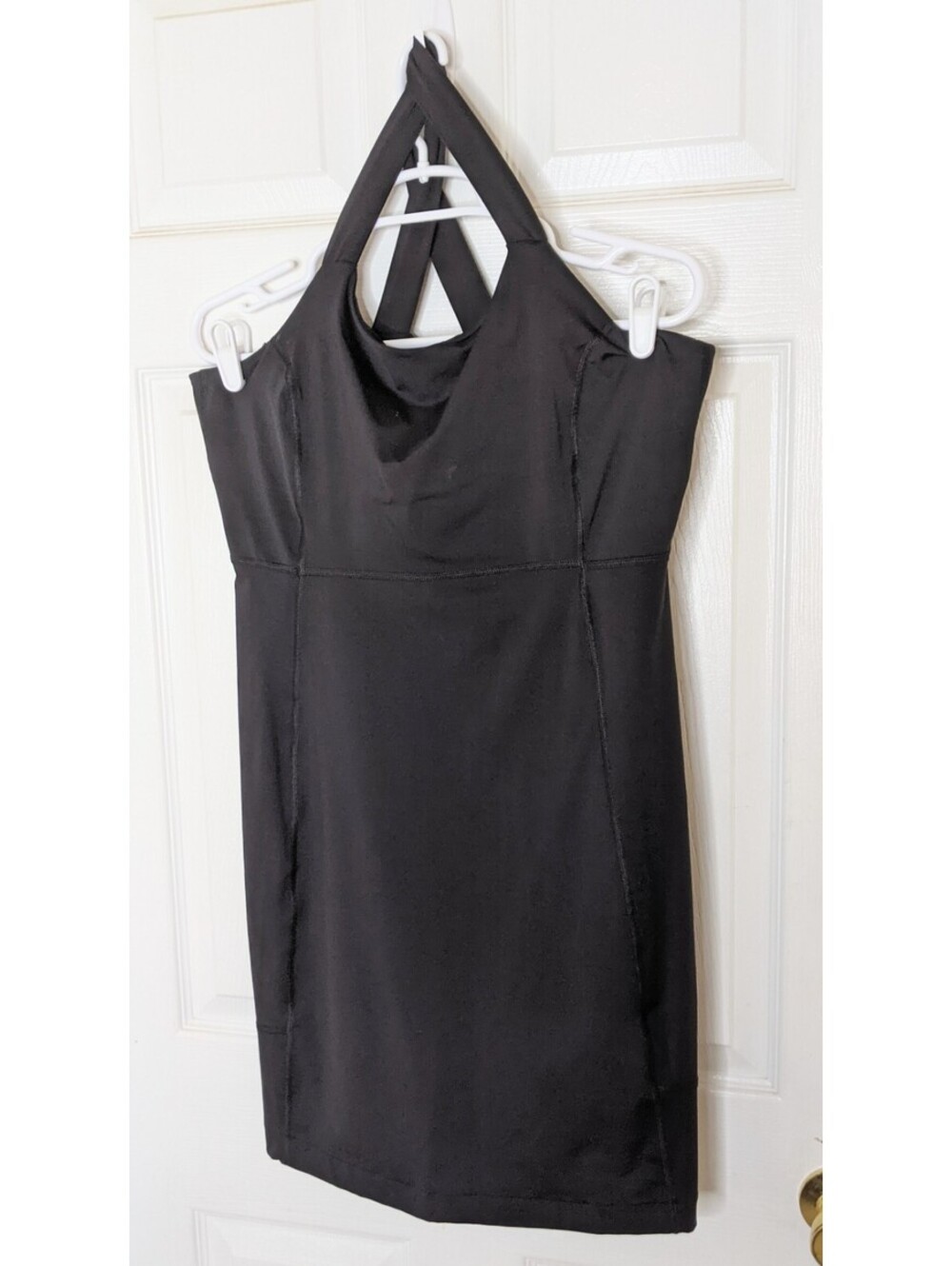 Lands End Womens Black Stretch Athleisure Tank Dress w/ Shelf Bra Sz Large 14-16